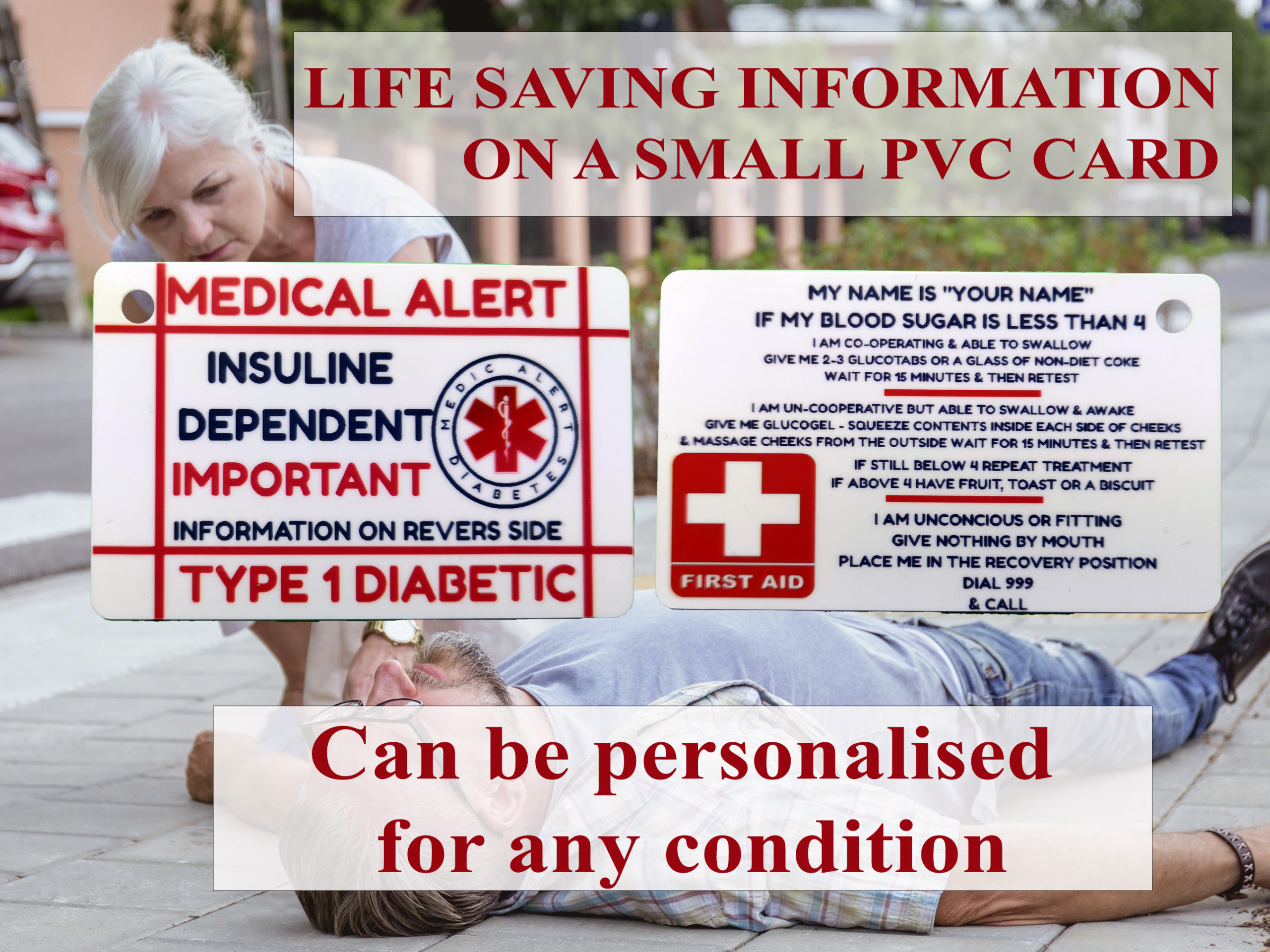 Personalised Type 1 DIABETIC EMERGENCY Hypo Medical Alert ID luggage bag tag. Can be amended for any medical condition.