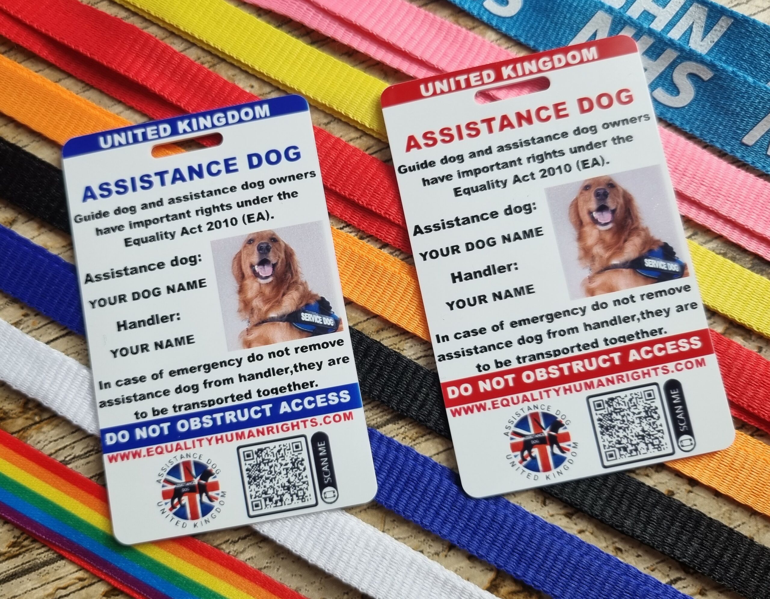 Assistance dog card with QR code