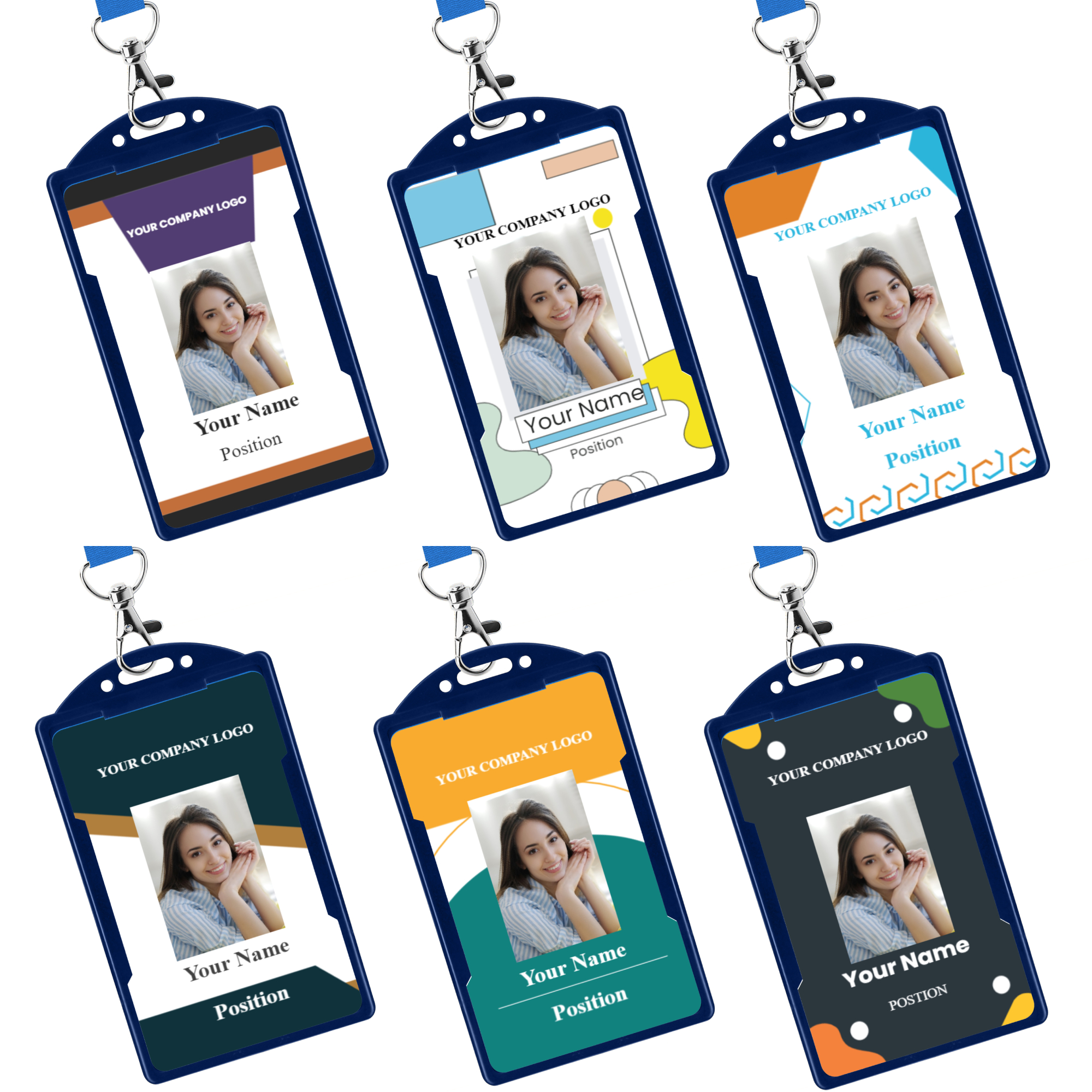 Personalized portrait ID card photo, logo, name and position