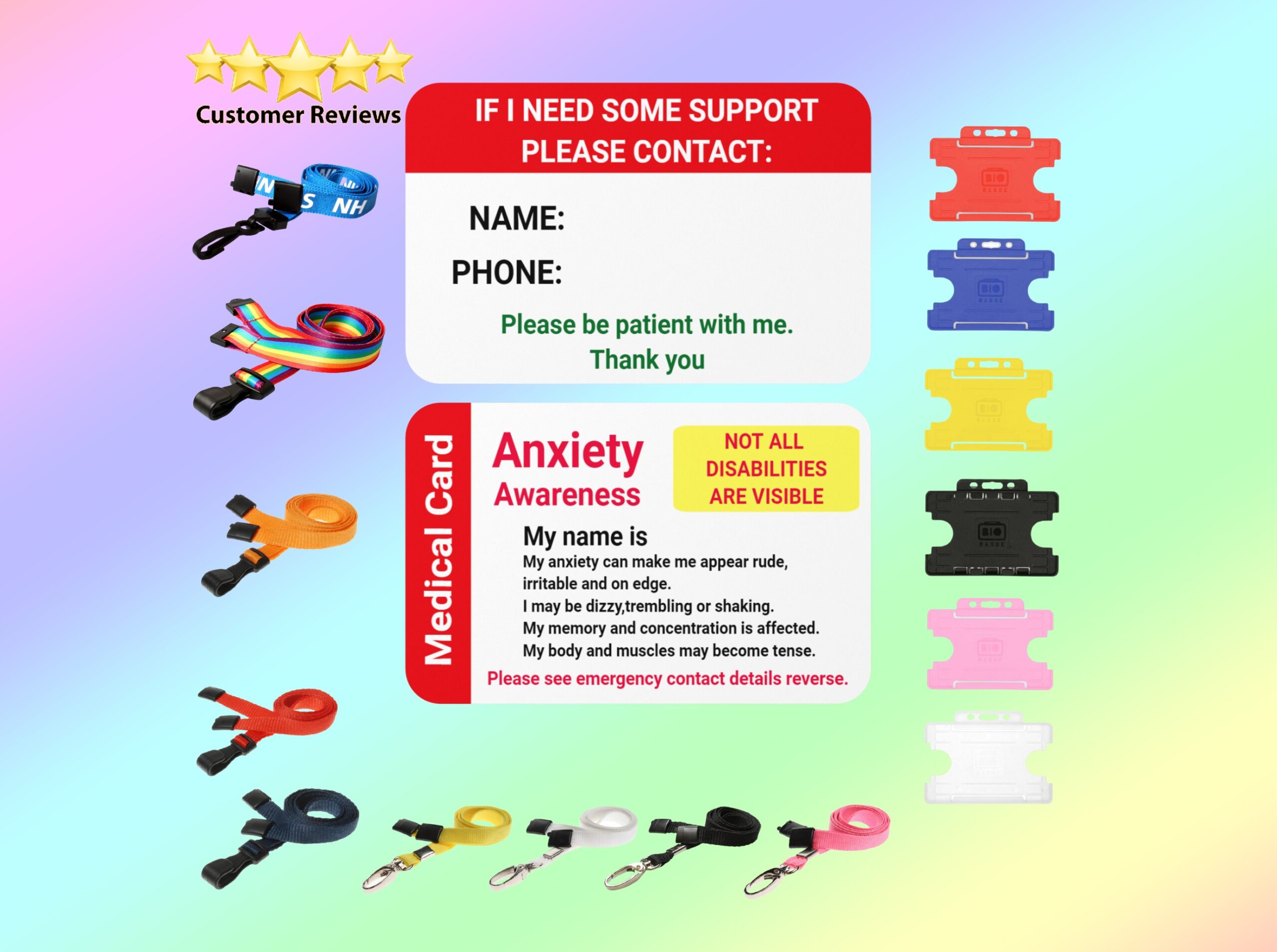 Anxiety Awareness Medical Card - Personalized - Lanyard and Card holder