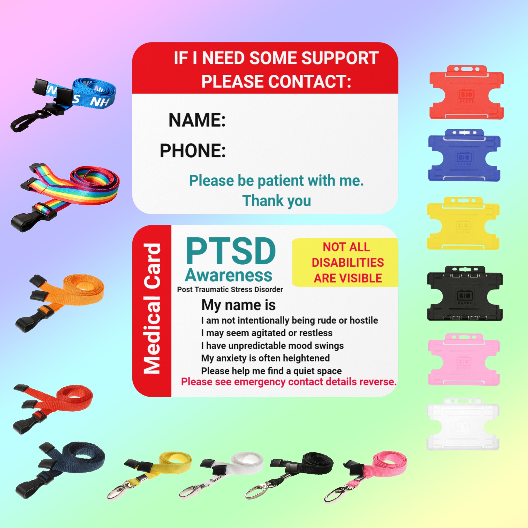 PTSD Awareness Medical Card - Personalized - Lanyard and Card holder