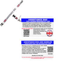 Assistance dog UK law blue card with UK flag assistance dog lanyards white