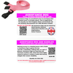 Assistance dog UK law card with pink lanyard