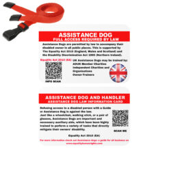 Assistance dog UK law card with red lanyard