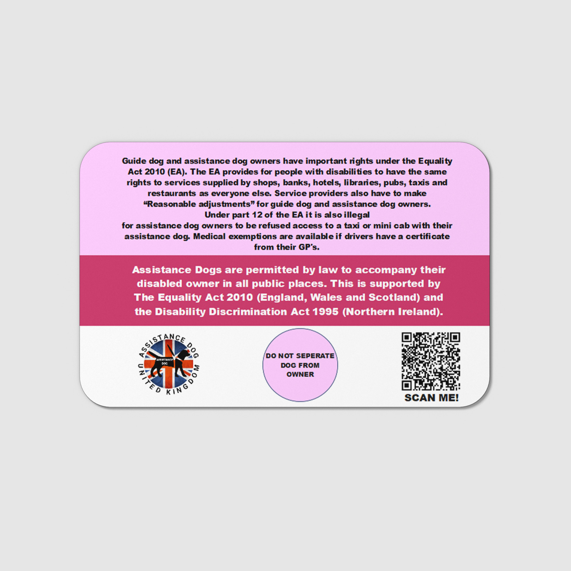 Pink assistance dog card ad29 - Image 3